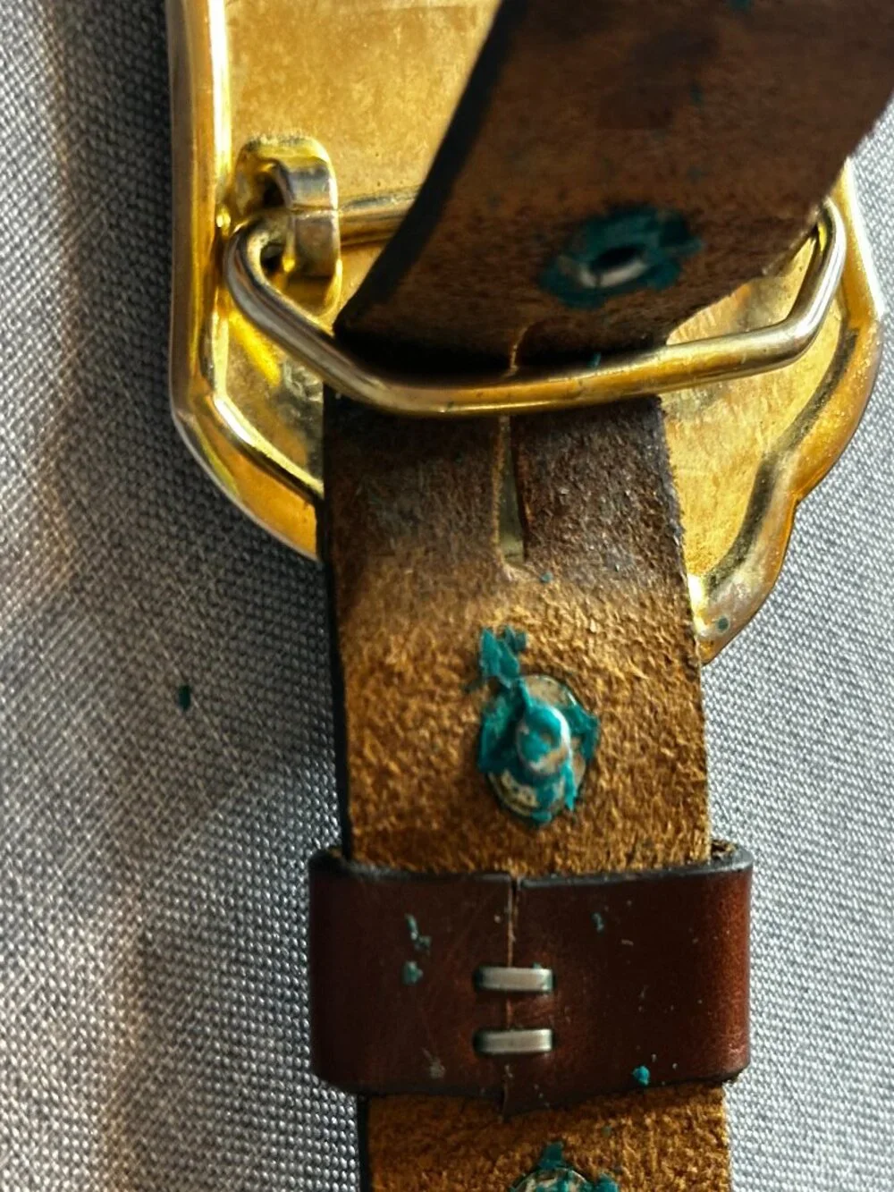 Gold stone brass Western Belt Buckle brown Leather braided cowboy rodeo 38-42